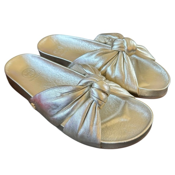 Tory Burch Spark Gold Metallic Puffy Knotted Anatomic Slide Sandals 10 NWT BOX - Picture 5 of 8